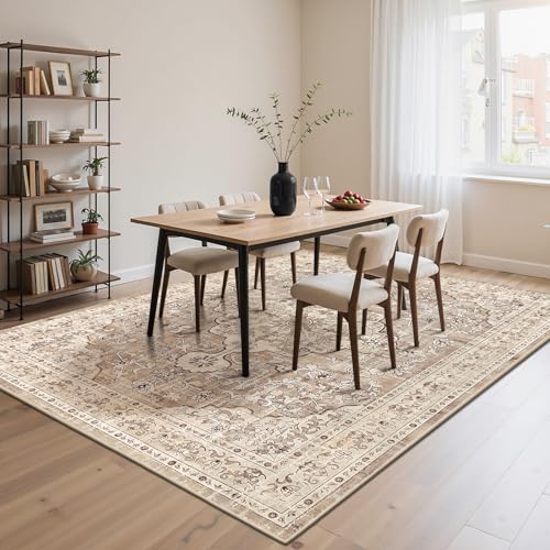 Pauwer Boho Washable Area Rug 8x10 Large Soft Living Room Bedroom Floor Carpet Mat Indoor Farmhouse Vintage Non Slip Accent Throw Rugs for Entryway Kitchen Dorm Dining Room