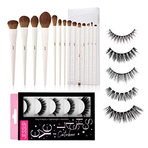 Jessup Makeup Brushes 14Pcs Set T329 With Jessup False Eyelashes 5 Pairs Natural Look Fe502 #TOP15