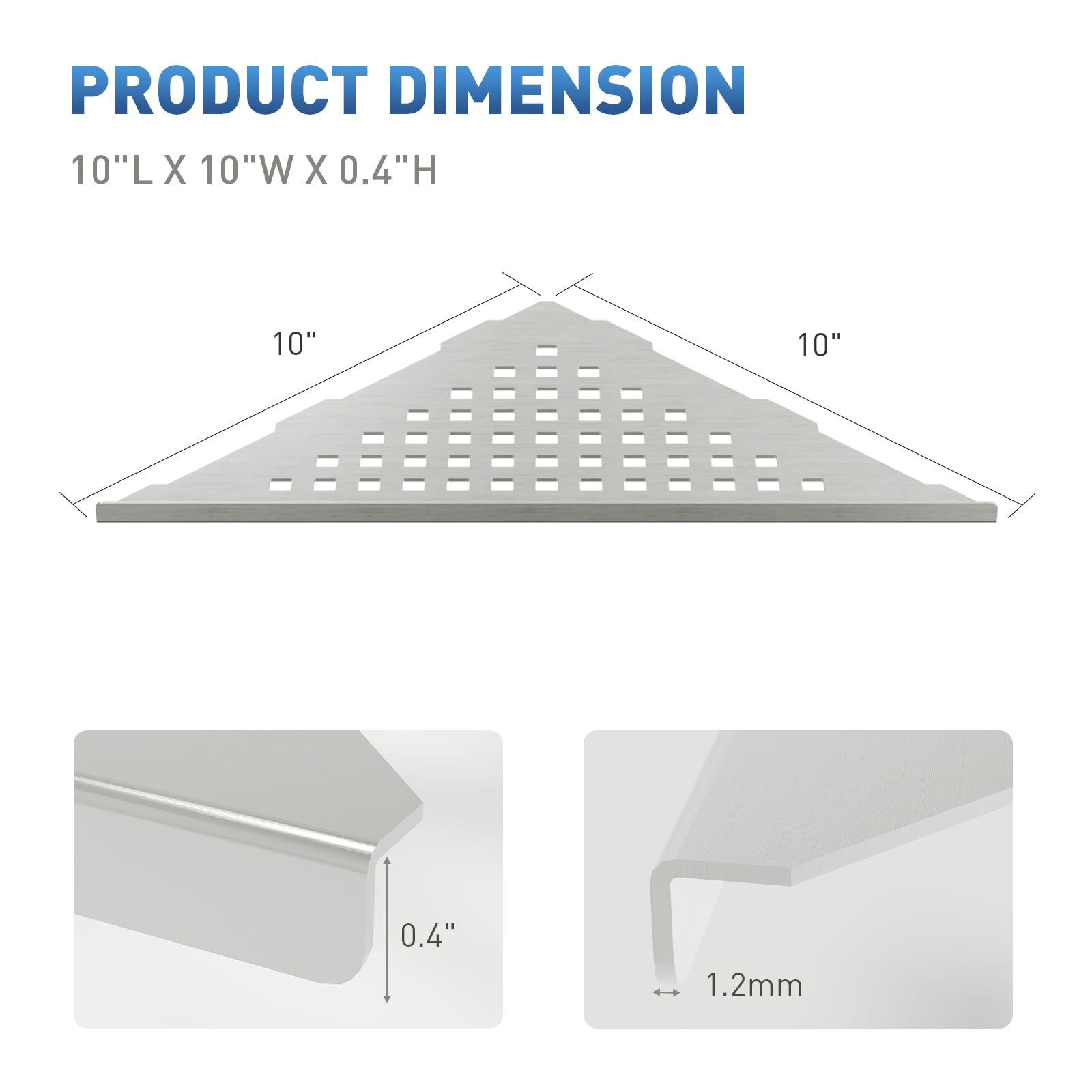 Eck-Duschregal, 25,4 cm, Schlitz-Design, Badezimmer-Regale für geflieste Wand, 304 Edelstahl, versenkte Organizer, Eckregale für Innendusche, 2 Stück, Silber (quadratisch)
