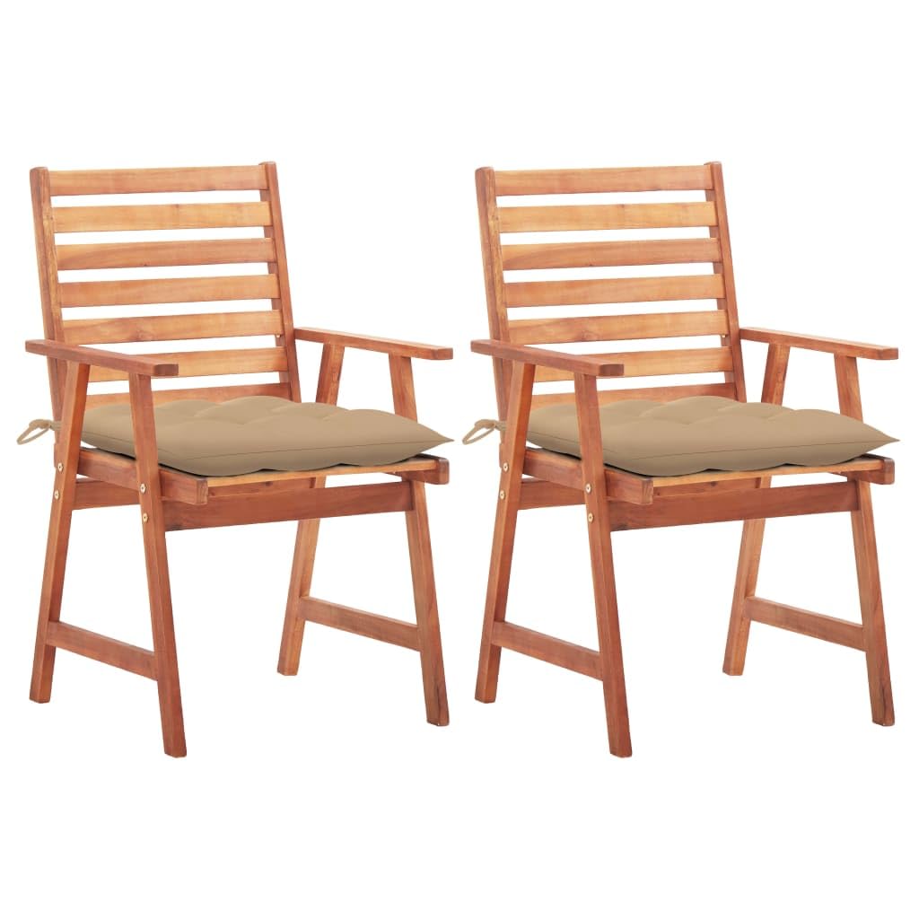 Set di 2 sedie da pranzo in legno di acacia, con cuscino | Rivestimento a olio, resistente alle intemperie, design a doghe, cuscino in poliestere impermeabile, portata 110 kg