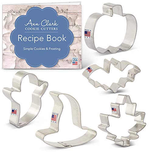 Ann Clark Cookie Cutters 5-Piece Mini Halloween Cookie Cutter Set with Recipe Booklet, Mini Pumpkin, Mini Bat, Mini Witch, Mini Ghost, Mini Maple Leaf