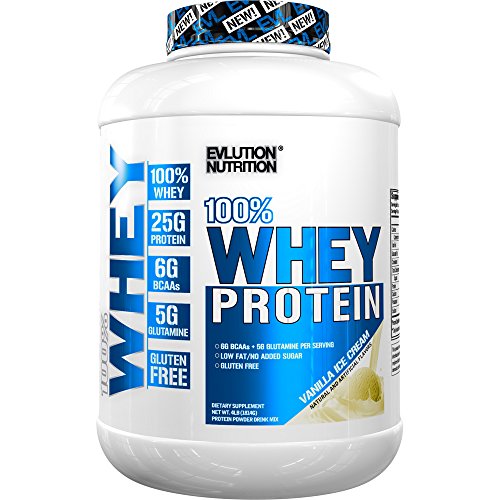 Evlution Nutrition 100% Whey Protein, 25g of Whey Protein, 6g of BCAAs, 4g of Glutamine, Gluten Free (4 LB, Vanilla Ice Cream)