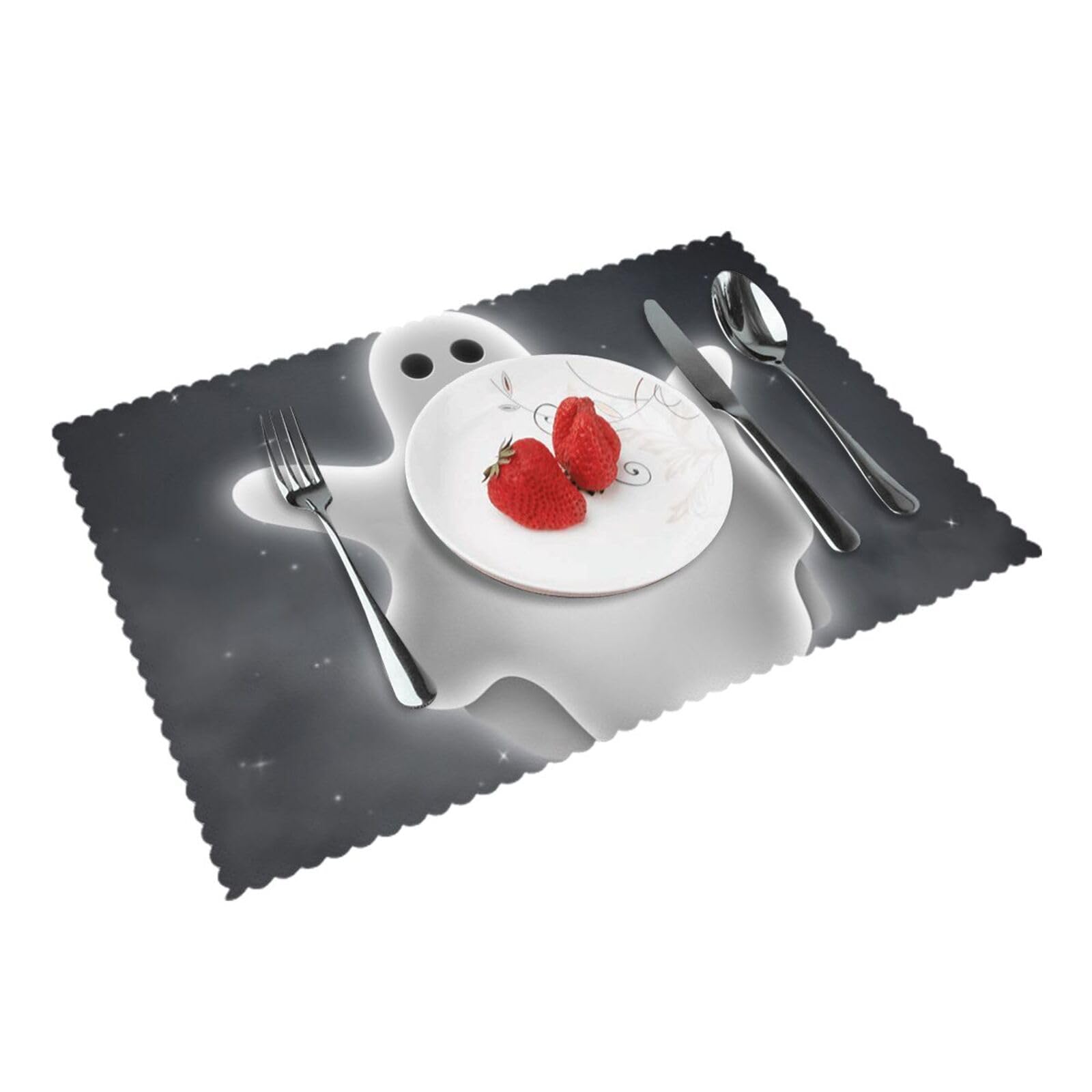 Bnvsadc Black And Halloween Ghost 4 Pcs Heat Resistant Placemat 45X30 Cm, Printed Non-Slip Place Mats For Kitchen Dining Table Indoor Outdoor