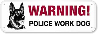 Warning Police Work Dog Metal Signs Decor Kitchen Metal Sign Holder Stand 16"x 6"