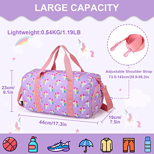 Dance Bag Girls, RAVUO Kids Duffle Bag Unicorn Overnight Travel Gym Bag with Shoe Compartments Sports Ballet Bag Teens Weekender Sleepover Carry On Bag2