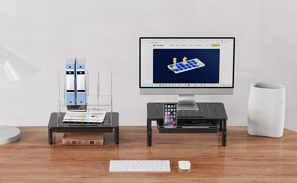 Miniatura 5 de Zimilar Paquete de 2 soportes elevadores para monitor con cajón, soporte de metal ajustable de 3 alturas con malla única de estrella para
