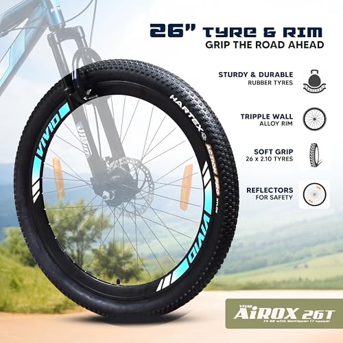Image of Leader Vivid Airox 26T 7 Speed Cycle for Men with Front Suspension & Dual Disc Brakes | Gear Bicycle for Men | Mountain Bike with Strong Steel Frame | Ideal for 10+ Years - Stelios Blue