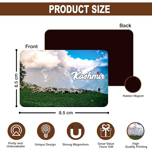 Image of Elegant Fridge Magnet with Themes |Rectangular Size Refrigerator Magnet with Magnetic Rubber Back | Pack of 1, 8.6cm X 5.4cm (Kashmir)