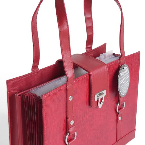 Texture Faux Leather File Organizer Tote - (Red) #TOP4