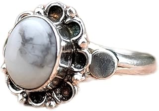White Howlite Ring, Oval Stone Ring, Boho Ring, Calming Ring, White Buffalo Turquoise Ring, Cabochon Ring, Handmade Ring, White Howlite Jewelry, Rings for Women, Statement Rings Gift for Girls, White Gemstone Ring