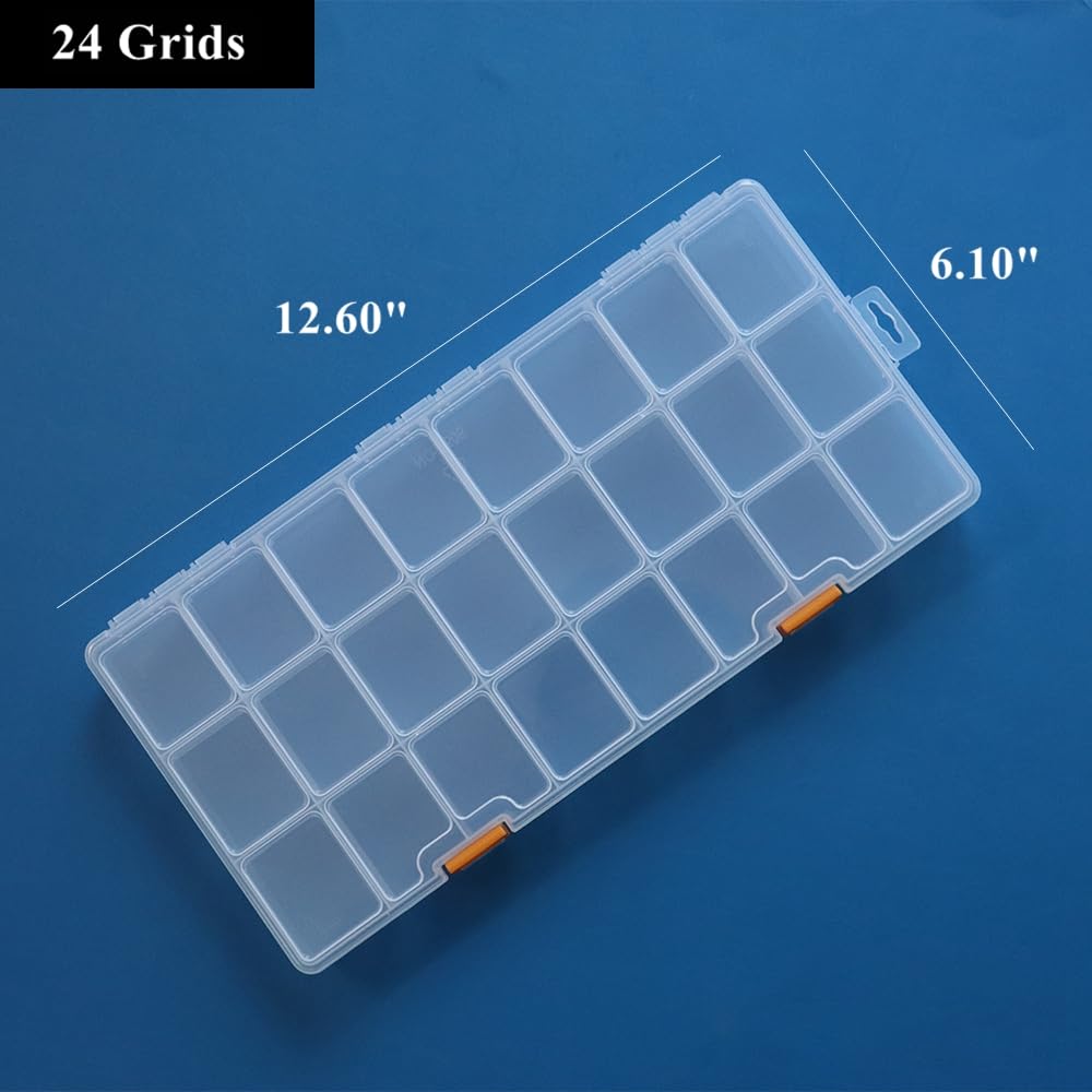 Confezione da 3 scatole portaoggetti in plastica trasparente a 24 scomparti con divisori, contenitori trasparenti per piccole parti, perline, bottoni, gioielli, diamanti, forniture