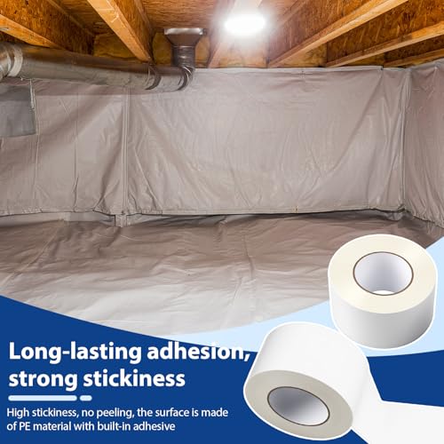 Image of Treela 6 Rolls Vapor Barrier Tape 3 inch x 180' 9 Mil White Polyethylene Tape, Moisture Barrier Seal Seam for Crawl Spaces Underlayment Insulation Plastic Liners More