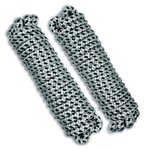 Sailors Locker - Dock Lines 1/2 inch x 20 Foot - Boat Ropes for Docking with Loop - Boat Rope for Docking with 12 inch Eye - Double Braided Mooring Lines - Black and Silver Color - 2 Pack