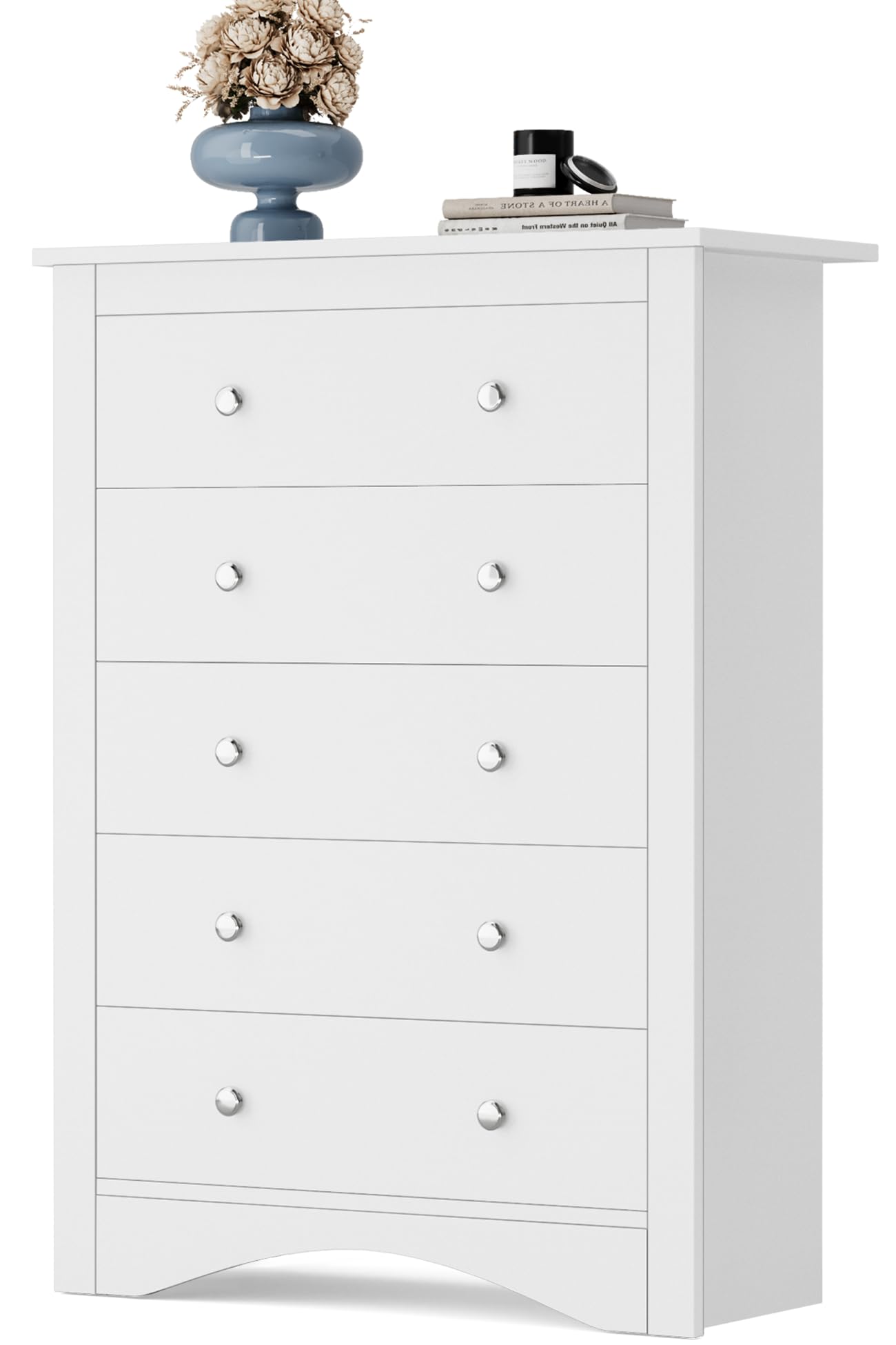 Condition photo showing New/Like New for YESHOMY Tall Dresser for Bedroom with 5 Drawers, Modern Chest of Drawers, Wooden Dressers, TV Stand for Living Room,Closet, Hallway (White)