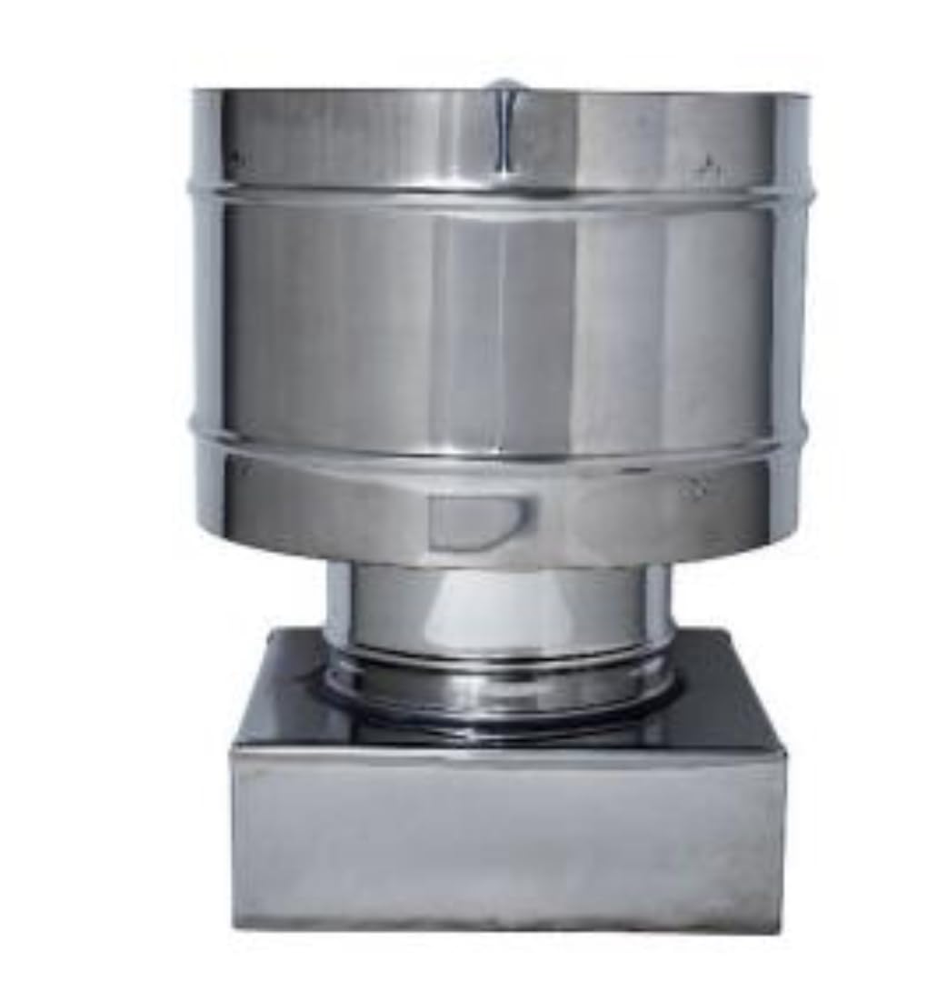 Comignolo Terminale Circolare 4 Venti Per Canna Fumaria Su Base Quadrata In Acciaio Inox per camino, stufa o caldaia (40 X 40 CM, Ø 250 mm)