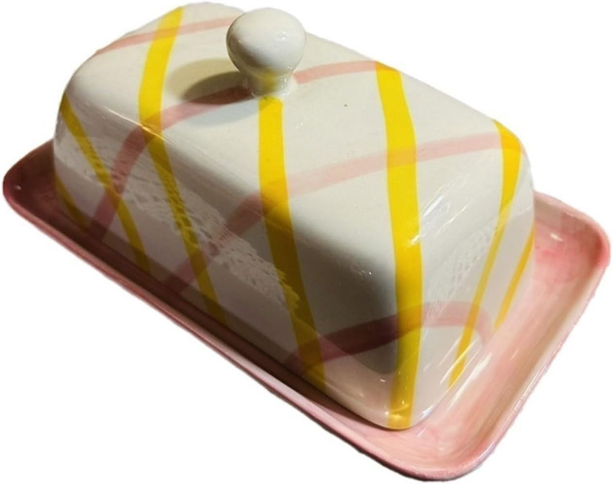 Hotel Restaurant Lid Hand-Painted Ceramic Butter Dish Tableware with Lid Butter Plate Relief Three-Dimensional Hand-Painted Cheese Plate Butter Container Farmhouse Kitchen