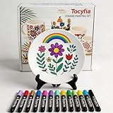 Tocyfia Keramik Bemalen Set,porzellanstifte spülmaschinenfest,Es enthält Platten, 12 Keramikmalerei -Farbstifte und 1 Regal, die sehr geeignet sind, um Schöpfung und Design zu malen.