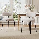 Ckaff Lot de 2 Chaises de Salle à Manger, Chaises de Cuisine en Teddy Boucé, Fauteuil Salon Rembourrée avec Accoudoirs et Pieds en Métal pour Salle à Manger Salon Cuisine Chambre, Blanc