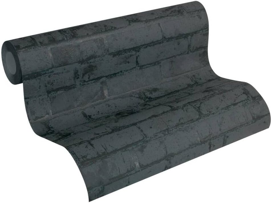 CONCORD WALLCOVERINGS ™ Textured Wallpaper Faux Brick Wall, Black, 21 in x 33 Ft (56 sq. ft), 907882