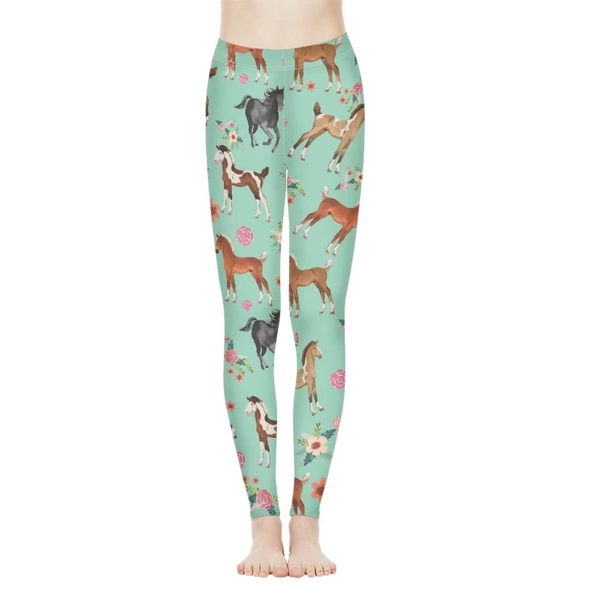 Horse Flower Green Print Woman Yoga Pants Gym High Waist Women's Athletic Pants Plus Size Tall Tight Sports Leggings