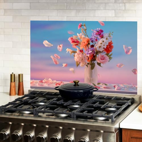 Image of Floral Vase Pastel Petals Backsplash Peel and Stick, 35.4x23.6 in