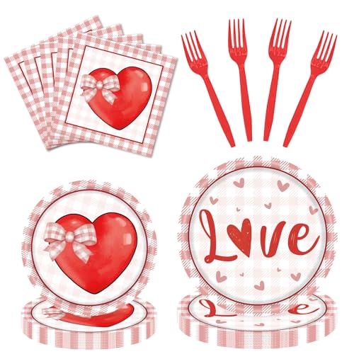 96 PCS Valentine’s Day Plates and Napkins Sets...