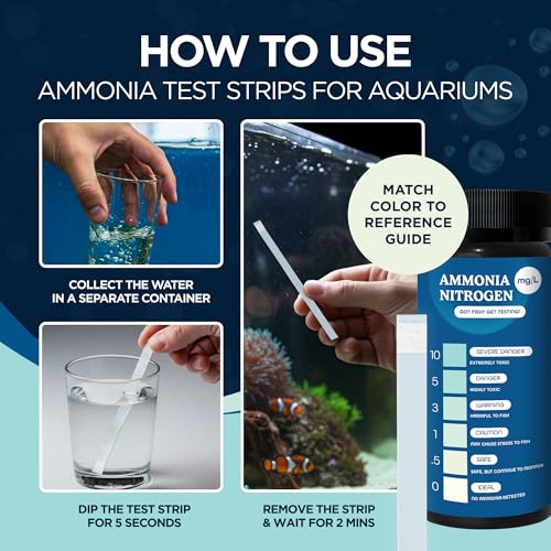 Image of Aquarium Ammonia Test Strips (50 Pack) - Fast & Accurate Ammonia Testing for Freshwater & Saltwater Fish Tanks - Easy-to-Use Test Kit to Detect Harmful Ammonia Levels & Keep Your Fish Healthy