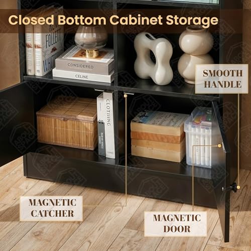 Image of ABOUT SPACE Tall Book Shelf for Home - 10 Shelves with Bottom Closed Compartment Engineered Wood Book Rack for Study Room Book Organizer Stand for Library, Living Room(L80 x B30.5 x H181.5cm -Black)
