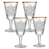 Altura: 18 cm. Libbey Hobstar – Copa de vino, vino tinto, copa de vino blanco, cristal – con borde dorado ondulado – 4 unidades