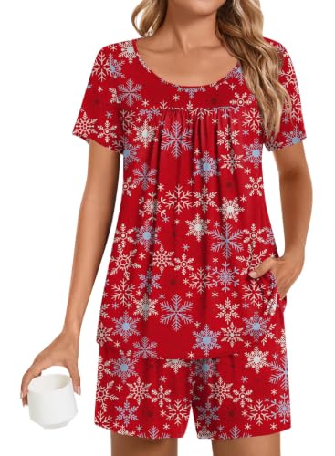 Image of POPYOUNG Pajama for Women Set Summer Pjs Lounge Shorts Sets Soft Sleepwear | 2 Piece Outfits Womens Set Cooling pajamas with Pockets, Lounge sets Casual for Daily Wear Nightwear
