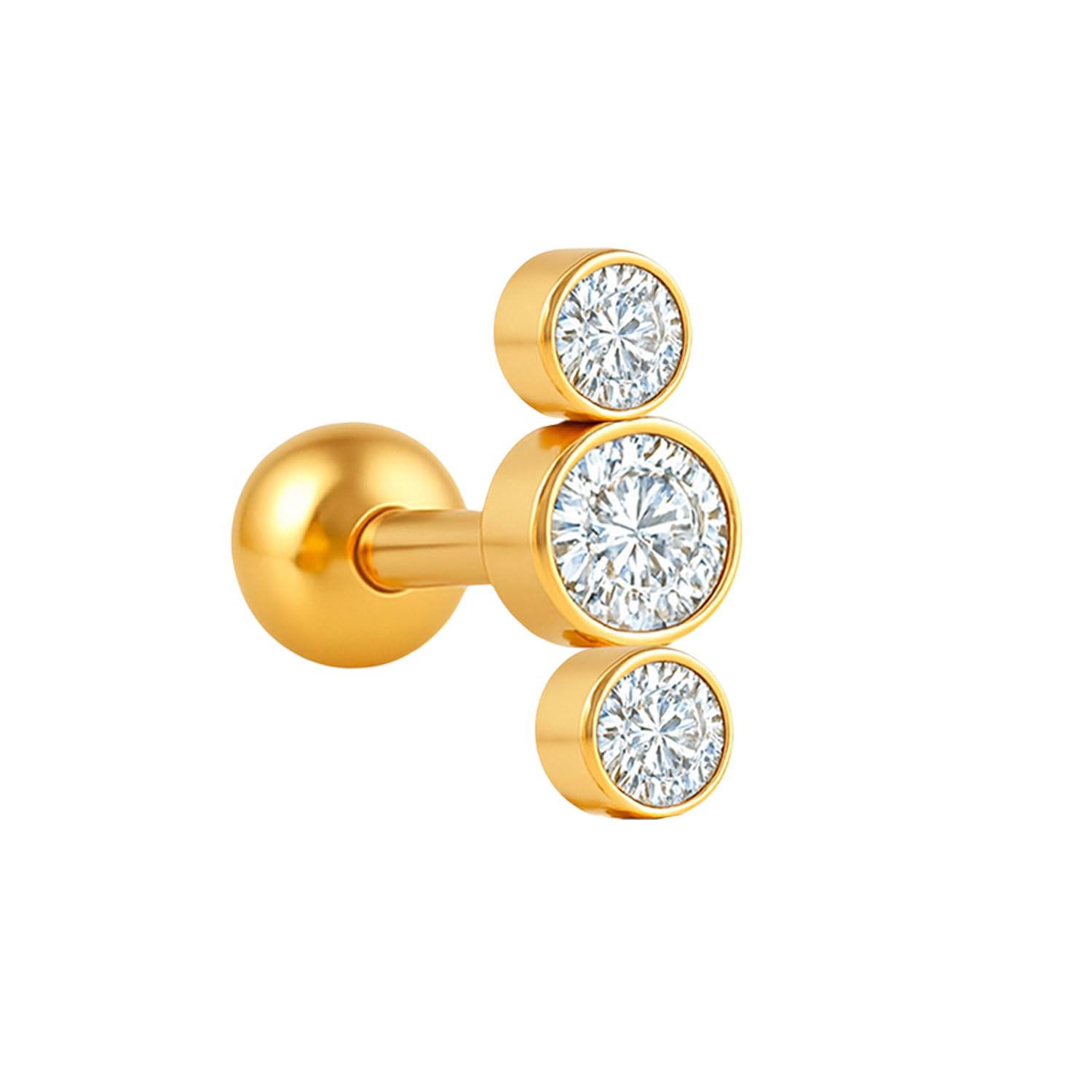 vama FASHIONS 1 Pcs 18K Gold Plated Stainless Steel Anti Tarnish Three Stone Line Stud Tragus Small Single Ear Studs Stone Piercing Cartilage Helix Barbell Earrings Jewelry For Womens & Girls-picture-12