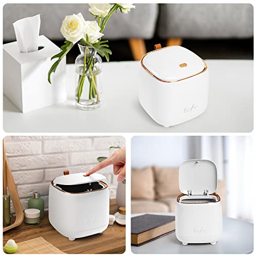 Image of Mini Countertop Trash Can with 10 Rolls of Trash Bags,Tiny Desk Trash Cans | with Press Type Lid, Desktop Trash Can Applicable for Bathroom Vanity Home Office
