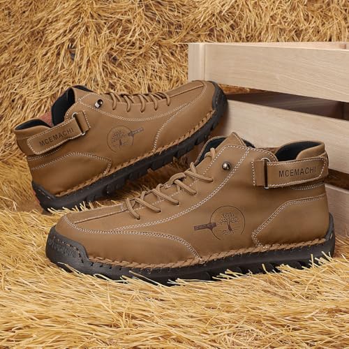 Image of Men's Handmade Suede High Boots Shoes for Waterproof Hiking Camping Slip-On Driving Walking Deck Loafers High Top Chukka Boots Mens