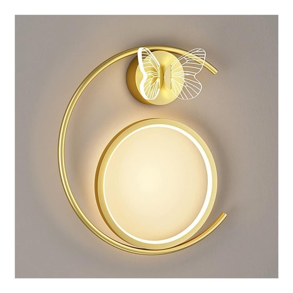 Applique murale LED ronde dorée style nordique avec ramage papillon pour une finition de luxe