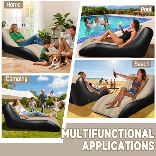 SeaSlep Inflatable Couch for Camping, Blow-Up Couch with Flocked Surface, Portable Inflatable Couch, Twin Size Sofa Bed, Comfortable Air Sofa Outdoor, Durable Blow up Couch for Indoor/Outdoor(Brown)