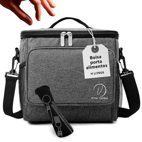 Viva Terma Bolsa Termica Porta Alimentos, Fiambrera Termica Comida Trabajo 11L, Bolsa Porta Alimentos, Nevera Pequeña Portatil, Lunch box, para almuerzo, playa, picnic (Gris)