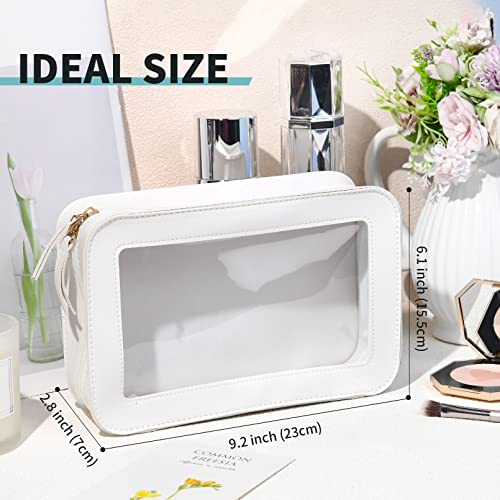 Soidram Clear Makeup Bag White Cosmetic Bag Portable Travel Toiletry Case For Women Makeup Pouch With Transparent Vinyl Windows Gold Zippers #TOP3