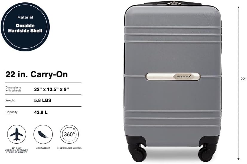 travelers club 22" richmond spinner carry-on luggage, charcoal