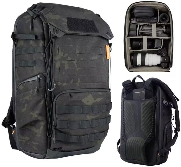 PGYTECH OneMo TAC 25L Tactical Camera Backpack, Waterproof DSLR/SLR/Mirrorless Photography Camera Bag with 15.6" Laptop Sleeve, Tripod Holder & Rain Cover (Dark Night camo)