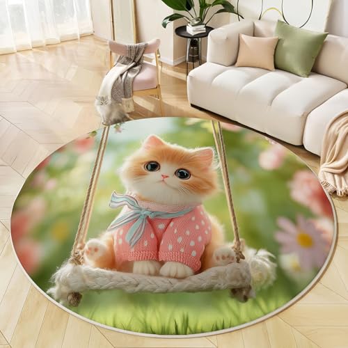 Tapis rond de chat mignon doux antidérapant lavable de 200 cm