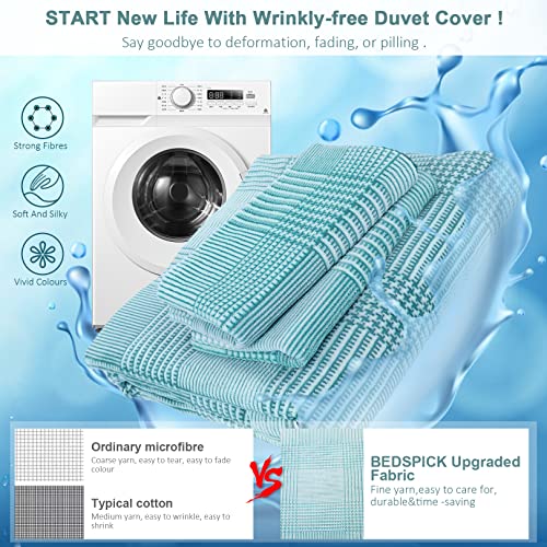 Bedspick Duvet Cover Set Queen Size, Soft Green Lightweight Breathable For All Season, 3 Pieces Bedcover With Zipper Closure & Grid Pattern, 1 Duvet Cover 90X90 Inches And 2 Pillow Sham #TOP3