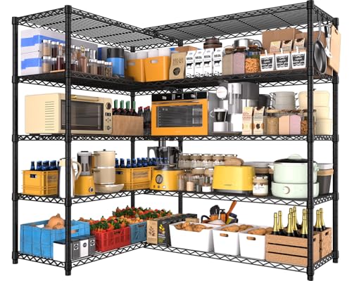 PrimeZone 5 Tier 72 W x 16D x 76H Metal Storage Wire Shelves - Heavy Duty Standing Garage Shelving Unit Adjustable Steel Wire Rack Utility Shelf for Warehouse Kitchen Pantry Corner Black