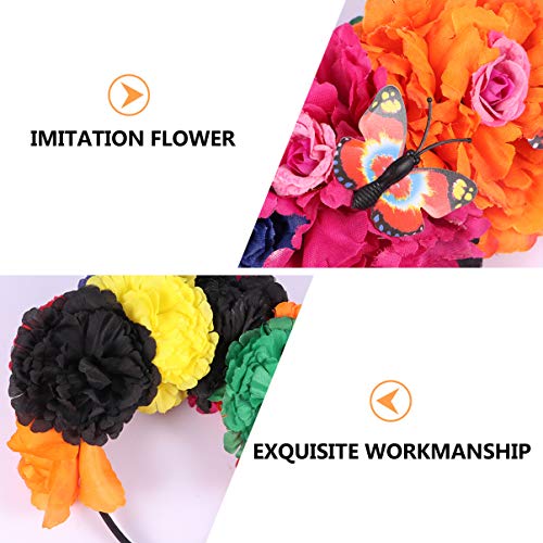 FRCOLOR Flower Crown Headband Rose Headband Plastic Floral Headwear Garland Floral Wreath Headpiece Colorful for Halloween Girls Ladies Women Ornaments - Image 2