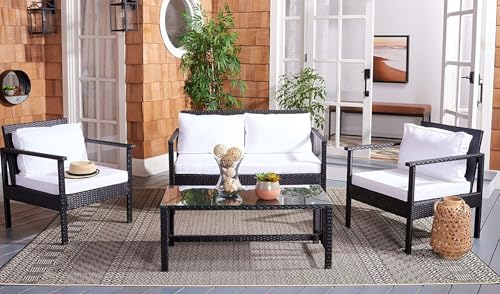 Image of Amazon Brand - Solimo Zeno Outdoor Sofa Set || Balcony Sofa || Patio Furniture Sets || Indoor Sofa|| Wicker Rattan Garden Sofa Set with Cushion and Center Table, 4 Seater (Black-White)