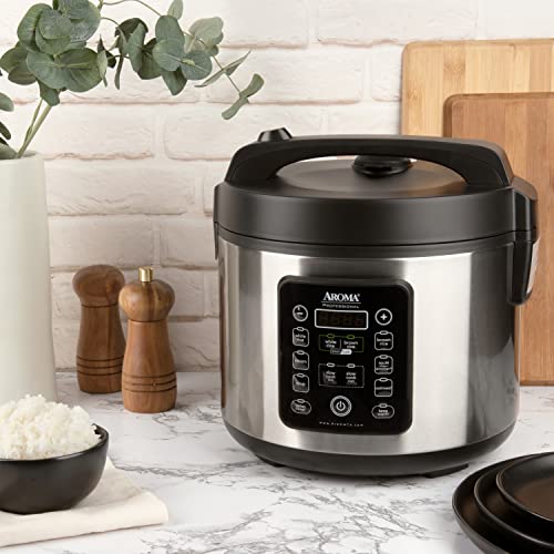 Aroma Housewares Arc-1120Sbl Smartcarb Cool-Touch Stainless Steel Rice Multicooker Food Steamer, Slow Cooker With Non-Stick Inner Pot And Steam Tray, 20-Cup(Cooked)/ 5Qt, Black #TOP5