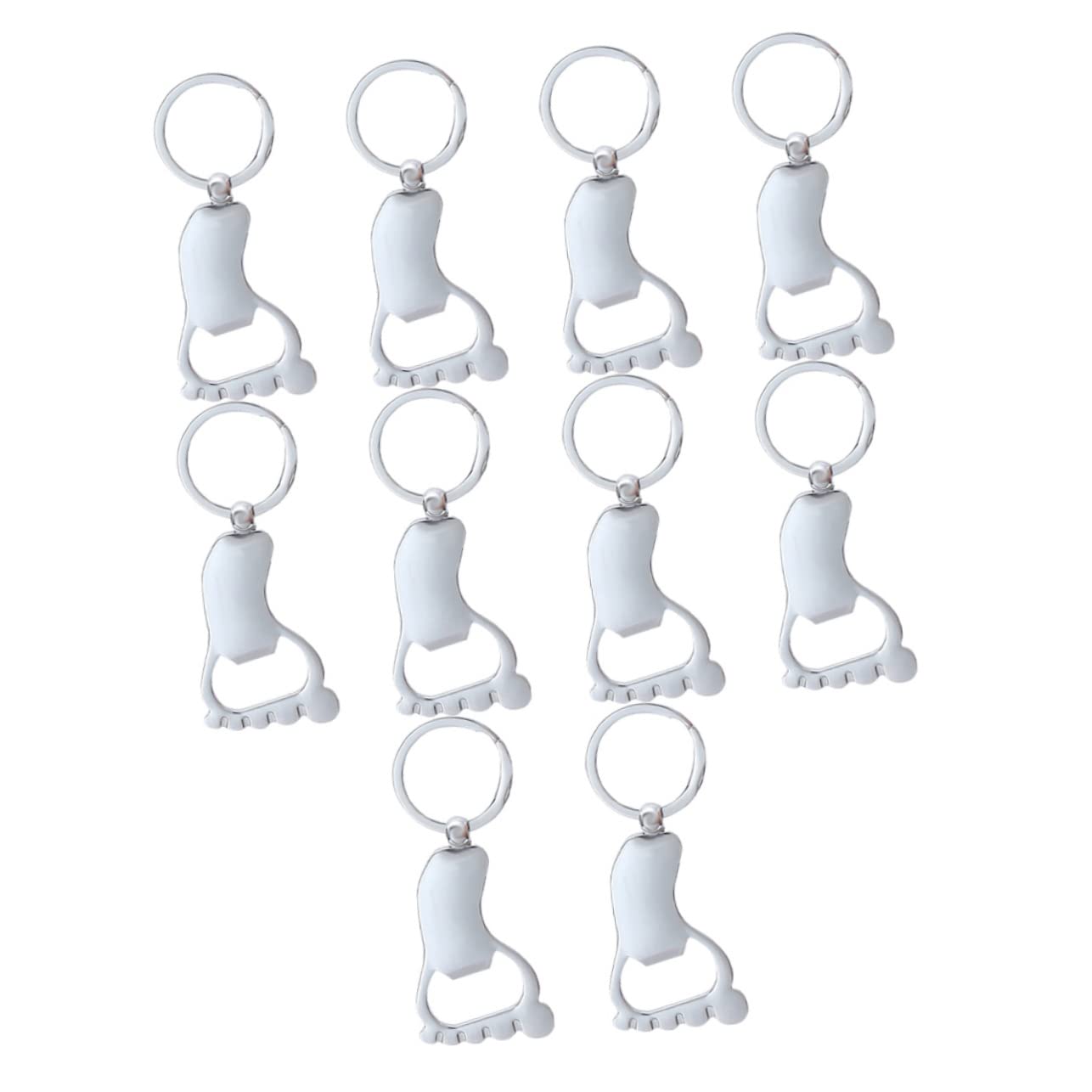 Llavero Abrebotellas Forma de Pie Resistente Corrosión y Oxidación de Metal Pack de 10 Piezas Adecuado para Obsequio o Camping