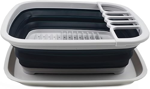 Miniatura 4 de SAMMART Escurridor de platos de plástico plegable de 8 L (2.11 galones) con escurridor, juego de escurridor plegable, organizador de vajilla