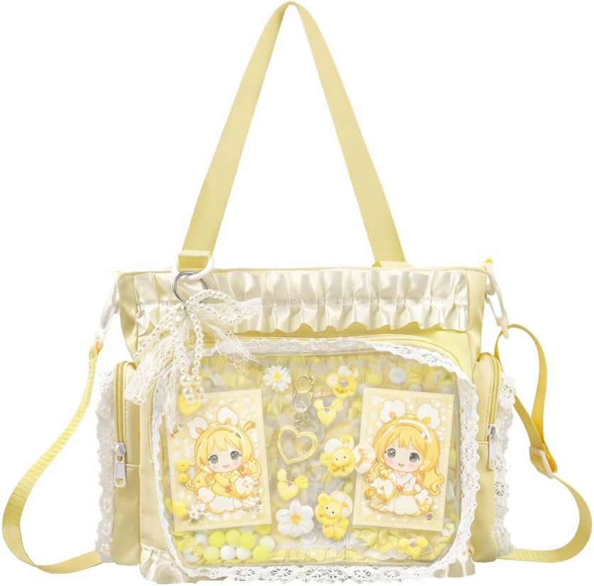 Ita Bag for Pins with Display Insert Kawaii Y2K Crossbody Bags Cute Ruffle Shoulder Purse DIY Tote Itabag for Women