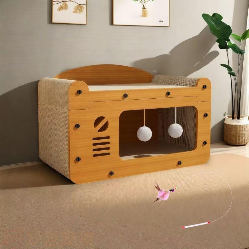 1pc Durable Scratching Board for Cats Includes A Feather for cat Wand Toy, This Versatile Cardboard for cat House and Bed is Perfect for Scratching, Hiding, and Resting. It Accommodates Up