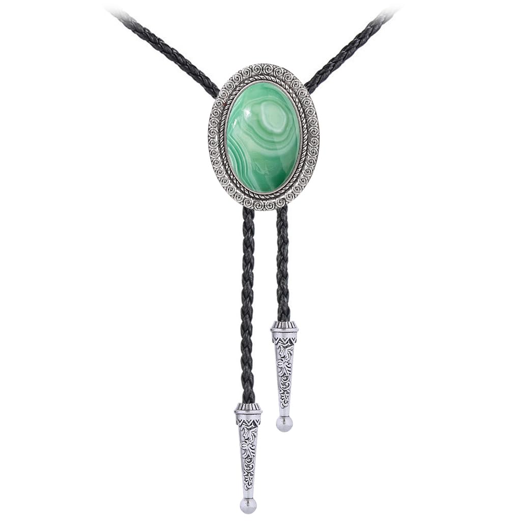 Jeilwiy Bolo Tie for Men Real Stone Westwern Cowboy Ties Silver Bolos Women Leather Necktie Gift for Birthday Christmas